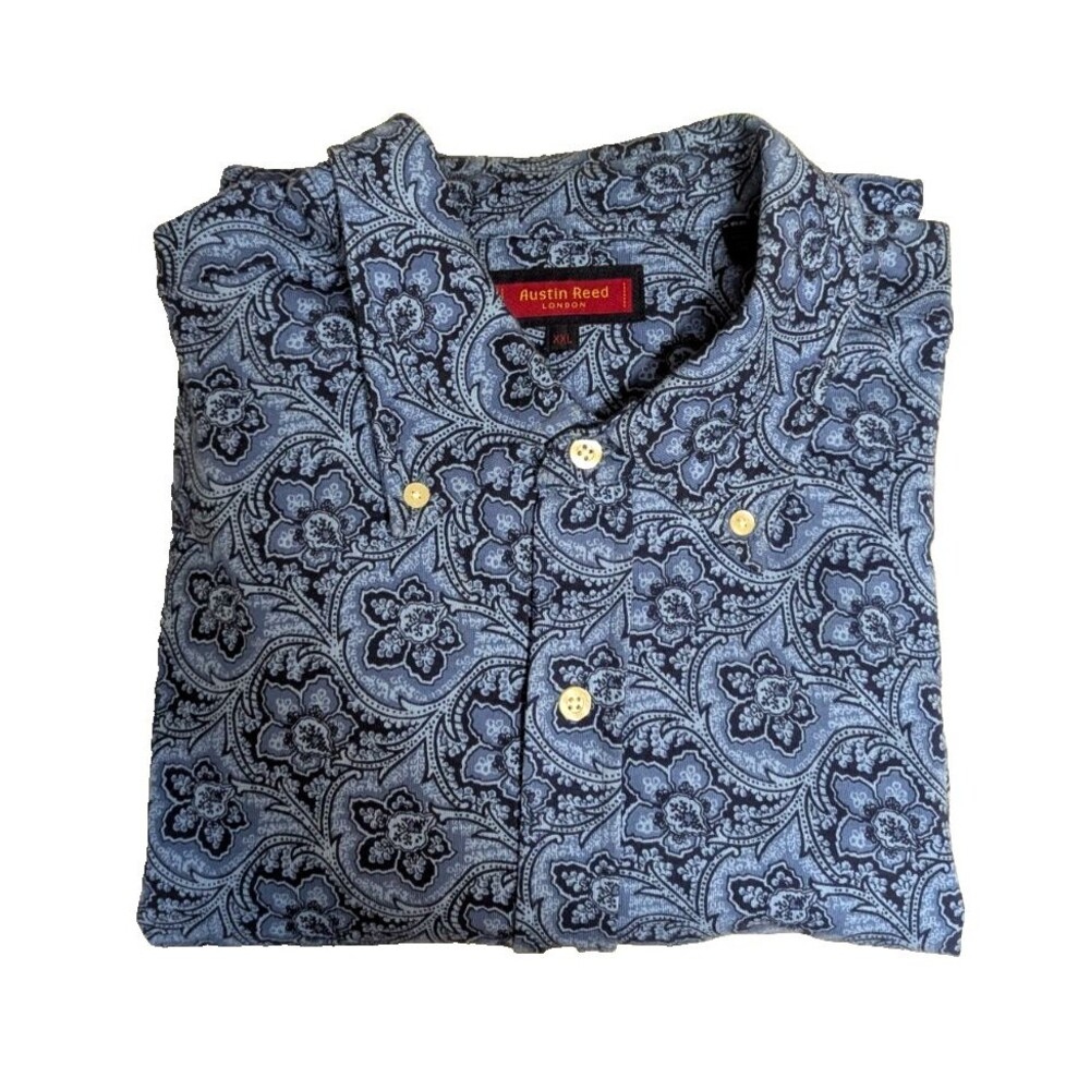 Austin Reed London Men's XXL Long Sleeve Cotton Paisley Blue Floral